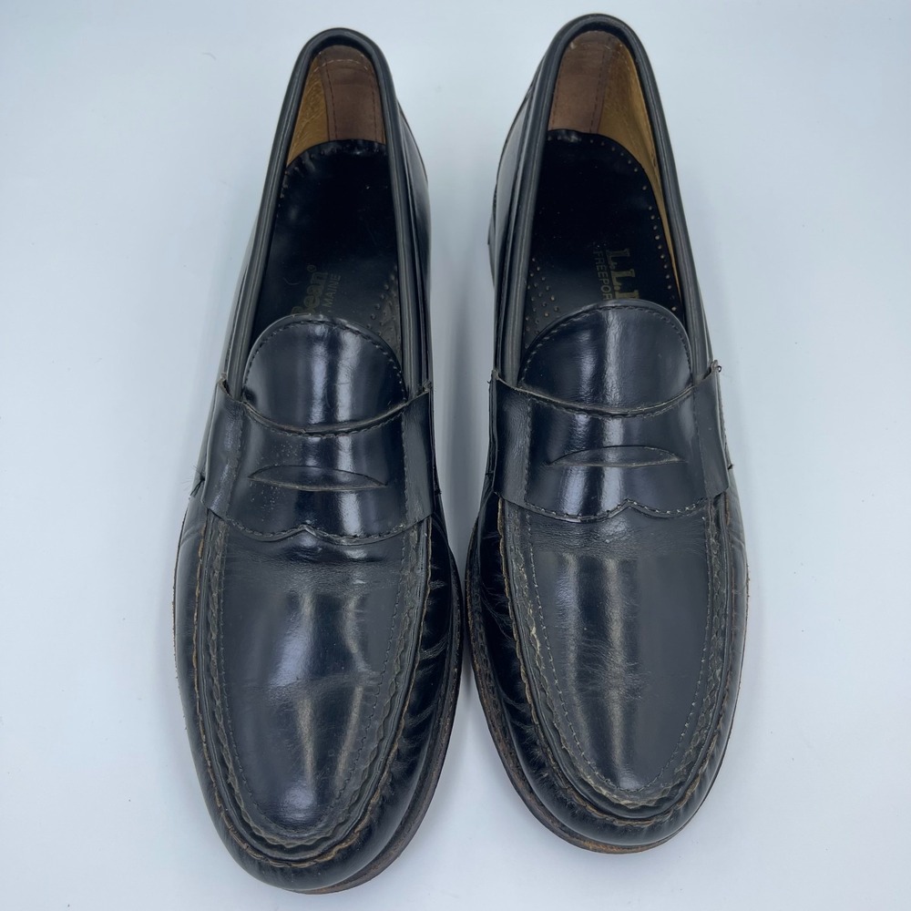 L.L. Bean Classic Slip On Penny Loafers Men's Size 10B Black Leather Flat Shoes